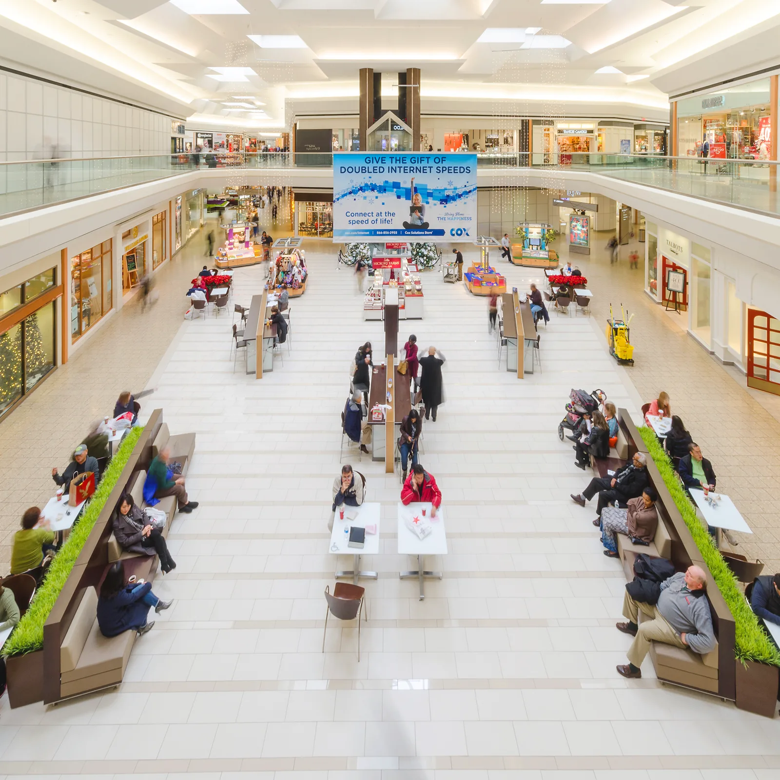 Completed stone and tile installation at Fair Oaks Mall Grand Court