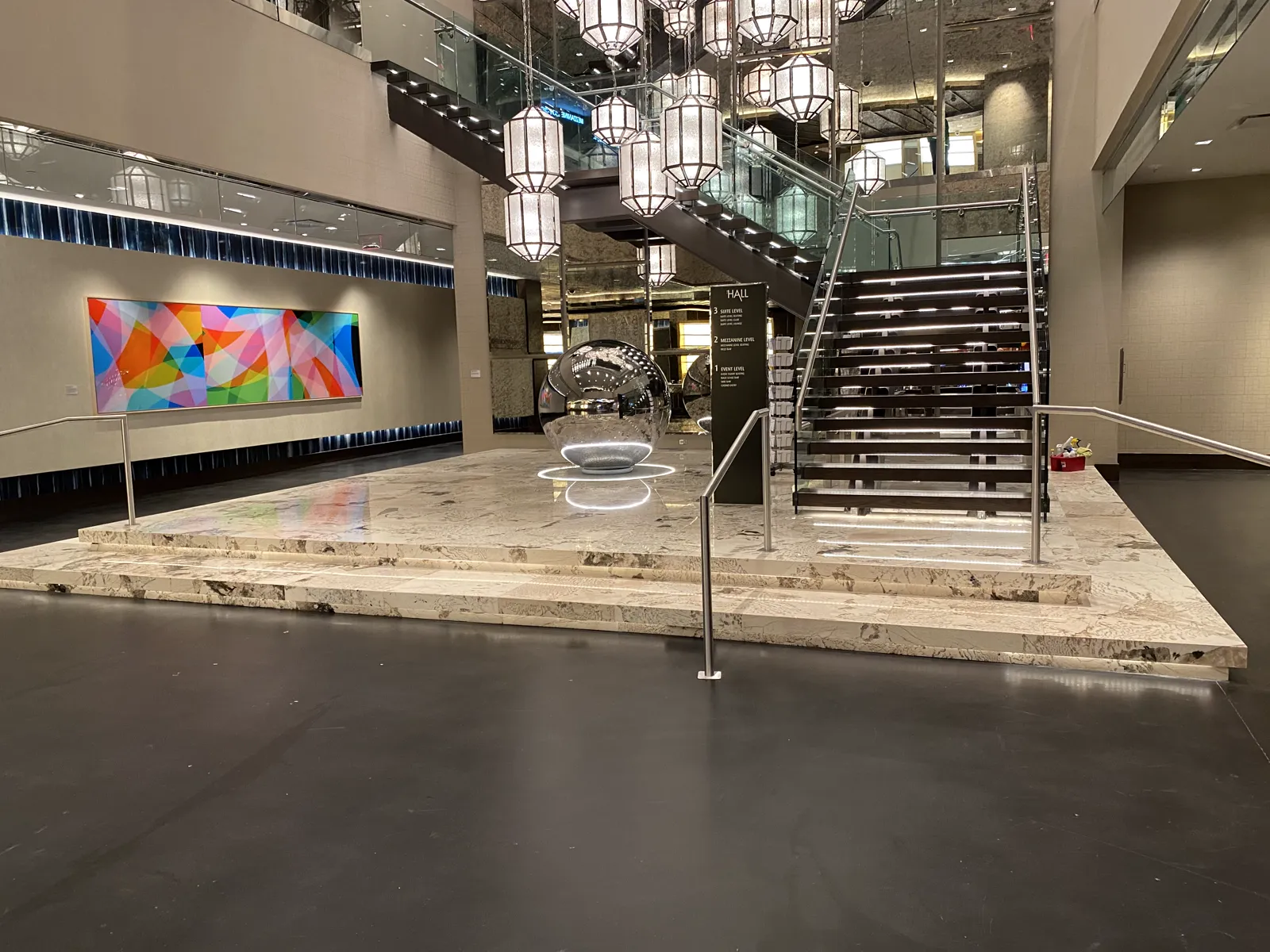 Stone grand stair and lobby at North Carolina Live Casino Hotel and Event Center