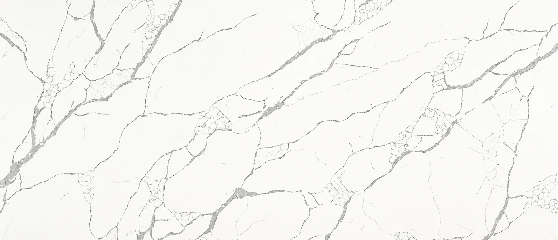 White quartz surface with bold gray veining