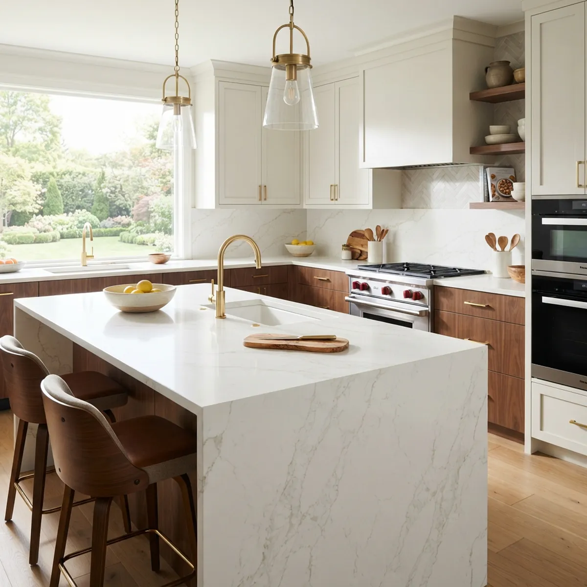 Residential kitchen with a custom stone island
