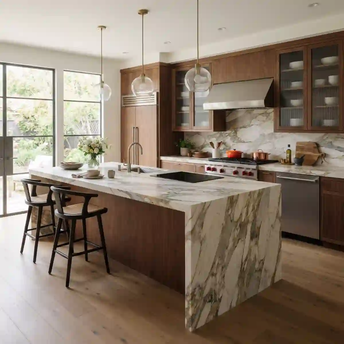 Residential kitchen with coordinated stone surfaces
